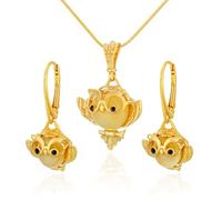 AMBEDORA Parure de bijoux pour femme en argent sterling plaqué or avec pendentif en forme de hibou de la Baltique avec chaîne et boucles d'oreilles