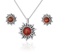 AMBEDORA Parure pour femme en argent sterling 925 oxydé avec pendentif en forme de petit soleil (collier et boucles d'oreilles)