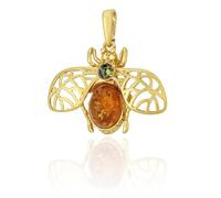 AMBEDORA Pendentif abeille plaqué or mod.10 avec ambre, argent sterling plaqué or, ambre cognac et vert, Plaqué or, Ambre
