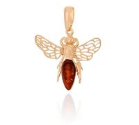AMBEDORA Pendentif abeille plaqué or mod.16 avec ambre cognac, argent sterling plaqué or