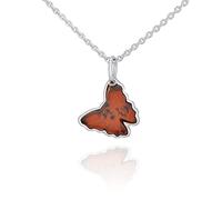 AMBEDORA Petit Collier Délicat pour Femmes, Argent Sterling Poli, Ambre Baltique de Couleur Cognac, Papillon Sculpté, Pendentif Papillon en Ambre Avec Chaîne