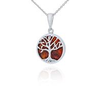 AMBEDORA Petit collier pour femme avec arbre de vie mod. 08 avec ambre, argent sterling poli, ambre de couleur cognac, pendentif en argent sur chaîne