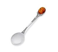 AMBEDORA, Petite Cuillère Pour Garçon ou Fille, Argent Sterling Oxydé, Cuillère en Argent Patras avec Ambre, Cadeau de Baptême et D'anniversaire