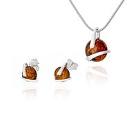 Amber 344 Parure de bijoux pour femme avec pendentif et boucles d'oreilles en ambre de la Baltique cognac en argent sterling 925 Idée cadeau