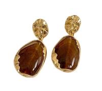 Amber Drop Earrings, 4.7cm Gold Plated Stainless Steel Resin Statement Earrings, Vintage Autumn Style for Women Daily Wear