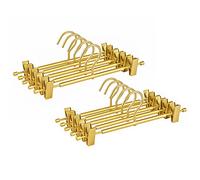 Amber Home Lot de 10 cintres en aluminium doré mat de qualité supérieure, 31 cm, extra lisses et durables, support en métal léger et robuste pour pantalon avec 2 clips antidérapants réglables, crochet