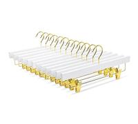 Amber Home Lot de 10 Cintres en Bois Blanc 35.5cm, pour Pantalons Jupes Chaussettes sous-Vêtements, Cintre Antidérapants avec Pinces (Doré 10)