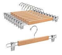 Amber Home Lot de 10 Cintres en Bois Naturelle 36cm, pour Pantalons Jupes Chaussettes sous-Vêtements, Cintre Antidérapants avec Pinces