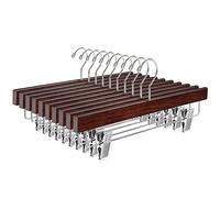 Amber Home Lot de 10 Cintres en Bois Noyer Marron 35.5cm, pour Pantalons Jupes Chaussettes sous-Vêtements, Antique Cintre Antidérapants avec Pinces