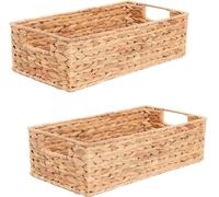 Amber Home Lot de 2 Panier de Rangement en Osier pour Papier Toilette, Panier en Tissés pour Organisateur, Panier de Rangement en Jacinthe D'eau Naturelle pour Salle de Bain et Cuisine avec Poignée
