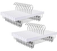 Amber Home Lot de 20 Cintres en Bois Blanc 35.5cm, pour Pantalons Jupes Chaussettes sous-Vêtements, Cintre Antidérapants avec Pinces