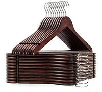 Amber Home Lot de 20 cintres en Bois de Couleur Noyer pour Robe de mariée, Chemises, Manteaux, Costumes, Pantalons avec Barre antidérapante Finition Lisse et encoches Bien découpées
