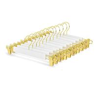 Amber Home Lot de 24 cintres en bois blanc uni de 36 cm avec crochet doré pour pantalons, jeans avec 2 clips dorés réglables (blanc)