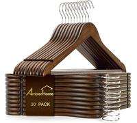 Amber Home Lot de 30 Cintres en Bois Antique 44.5cm, Robustes et Lisses, Retro Cintre pour T-Shirts Costumes Chemise Manteaux Robe, avec Encoches et Barre