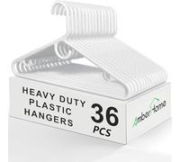 Amber Home Lot de 36 cintres en Plastique Super résistants, cintres antidérapants en Plastique Blanc pour Manteaux, Vestes et Chemises, Barre antidérapante pour Pantalons, cintres épais et Solides en