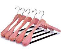 Amber Home Lot de 5 Cintre en Bois de Cèdre Rouge Aaromatique 44.5cm, avec Épaule Large(5.8cm), pour Costume Manteau Veste, avec Barre Ronde Floquée, Luxe et de Forte Capacité Portante
