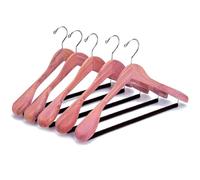 Amber Home Lot de 5 cintres en bois de cèdre rouge américain avec épaules extra larges, cintres en bois lisse de luxe aromatique en cèdre naturel avec barre en velours antidérapant pour pantalon