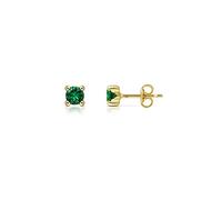 Amberta Allure Boucles D'Oreilles pour Femme en Or Jaune 9 Carats avec Pierre Précieuses Synthétique: Clous D'Oreilles avec Émeraude Simulée de 4 mm