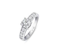 Amberta Bagues de Fiançailles pour Femme en Argent Sterling 925 avec Zircone | Bague de Mariage Diamant Simulé | Bague de Fiançailles | Bague Solitaire pour Femme: Bague Argent Zirconium Taille 53.8