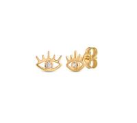 Amberta Boucles d'Oreilles pour Femme Clous Porte-Bonheur en Or Italien 9 Carats avec Zircon: Boucles d'Oreilles Mauvais Oeil