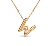 Amberta Collier de Lettres à Bulles en Or pour Femme et Adolescentes | Pendentif Initiale en Acier Inoxydable Plaqué Or 18 Carats Bubble Balloon Lettre Épaisse Chaîne Personnalisée Prénom: W