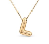 Amberta Collier de Lettres à Bulles en Or pour Femme et Adolescentes | Pendentif Initiale en Acier Inoxydable Plaqué Or 18 Carats Bubble Balloon Lettre Épaisse Chaîne Personnalisée Prénom: L