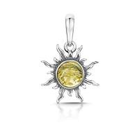 Amberta Pendentif Soleil en Argent Sterling 925 avec Ambre de Différentes Couleurs