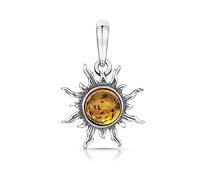 Amberta Pendentif Soleil en Argent Sterling 925 avec Ambre de Différentes Couleurs