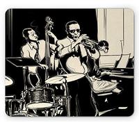 Ambesonne Tapis de souris motif musique jazz, bande à thème nostalgique avec contrebasse, trompette, piano et batterie, tapis de souris rectangulaire en caoutchouc antidérapant, taille standard, gris