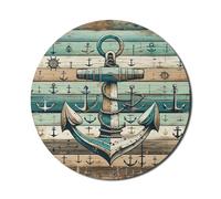 Ambesonne Tapis de souris nautique pour ordinateurs, ancre de style rustique avec imprimé aspect planche de bois vieilli, rond, antidérapant, caoutchouc épais, moderne, 20,3 cm, bleu sarcelle, écume