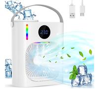 Ambesty Climatiseur Mobile Silencieux, Rafraîchisseur d'Air Portable 900ml, 3 Vitesses, 7 LED Couleur,USB Mini Ventilateur Portable Brumisateur pour Bureau et Chambre (Blanc)
