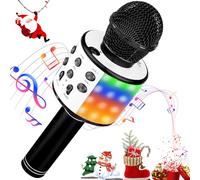 Ambesty Microphone Karaoké sans Fil Bluetooth avec Lumière LED Multi Couleur, Microphone Karaoke pour Enfants/Adultes Chanter Club Noël Anniversaire Soiree Famille Youtube Live, Idée Cadeau (Noir)