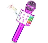 Ambesty Microphone Karaoké sans Fil Bluetooth avec Lumière LED Multi Couleur, Microphone Karaoke pour Enfants/Adultes Chanter Club Noël Anniversaire Soiree Famille Youtube Live, Idée Cadeau (Rose)