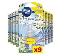 Ambi Pur Parfum pour ambiances, 9 recharges pour diffuseur, parfum brise des Dolomites, déodorant élimine les odeurs, jusqu'à 80 jours de parfum