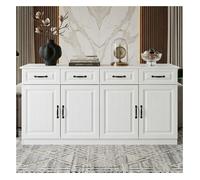 AMBIANCE Buffet Bas - 160x35x80cm - 4 Tiroirs & 4 Portes Cannelées - Étagères Réglables en MDF - Commode Blanche Style Européen