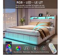 AMBIANCE - Lit Double Multifonction 160x200 | Cadre de Lit avec 4 Tiroirs de Rangement | Tête de Lit LED avec Ports USB & Type-C