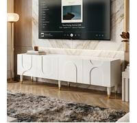 AMBIANCE Meuble TV 180cm - Design Moderne & Relief en Arche - 4 Portes avec Rangement - Buffet Bas en PB & MDF Blanc