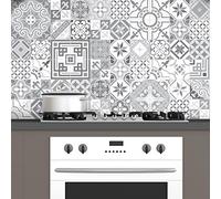Ambiance Sticker Adhésifs Carrelages Autocollant Design Vintage Nuance de Gris Carreaux de Ciment Carrelage Sticker Mural Salle de Bain et Cuisine | 60 Pièces de 15 x 15 cm