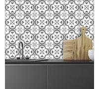 Ambiance Sticker Adhésifs Carrelages Autocollant Nuance de Gris Somptueux Carreaux de Ciment Carrelage Sticker Mural Salle de Bain et Cuisine | 24 Pièces de 20 x 20 cm