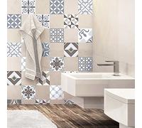 Ambiance Sticker Adhésifs Carrelages Autocollant Ornements Délicats Carreaux de Ciment Carrelage Sticker Mural Salle de Bain et Cuisine | 24 Pièces de 20 x 20 cm