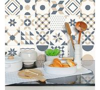 Ambiance Sticker Adhésifs Carrelages Autocollant Ornements Design Carreaux de Ciment Carrelage Sticker Mural Salle de Bain et Cuisine | 24 Pièces de 10 x 10 cm