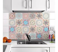 Ambiance Sticker Adhésifs Carrelages Autocollant Ornements Florales Carreaux de Ciment Carrelage Sticker Mural Salle de Bain et Cuisine | 24 Pièces de 20 x 20 cm