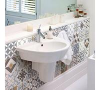 Ambiance Sticker Adhésifs Carrelages Autocollant Ornements Sobres Carreaux de Ciment Carrelage Sticker Mural Salle de Bain et Cuisine | 24 Pièces de 10 x 10 cm