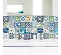 Ambiance Sticker Adhésifs Carrelages Autocollant Punta Arenas Carreaux de Ciment Carrelage Sticker Mural Salle de Bain et Cuisine | 24 Pièces de 10 x 10 cm