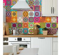 Ambiance Sticker Adhésifs Carrelages Autocollant Roses Multicolore Carreaux de Ciment Carrelage Sticker Mural Salle de Bain et Cuisine | 60 Pièces de 20 x 20 cm