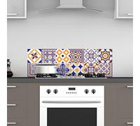 Ambiance Sticker Adhésifs Carrelages Autocollant Vintage Bleus et Orange Carreaux de Ciment Carrelage Sticker Mural Salle de Bain et Cuisine | 9 Pièces de 20 x 20 cm