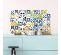 Ambiance Sticker Adhésifs Carrelages Autocollant Vintage Original Carreaux de Ciment Carrelage Sticker Mural Salle de Bain et Cuisine | 60 Pièces de 10 x 10 cm