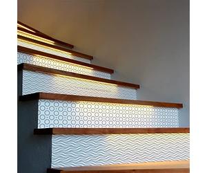 Ambiance Sticker Adhésifs Escalier Carrelages Contremarche Birgit Sticker Autocollant Pour Escalier Carreaux de Ciment - 2 bandes de 15 cm x 105 cm