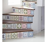 Ambiance Sticker Adhésifs Escalier Carrelages Contremarche Medina Sticker Autocollant Pour Escalier Carreaux de Ciment - 2 bandes de 32 x 112 cm