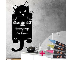 Ambiance Sticker Ardoise Tableau Noir - Stickers Muraux Adhésif Effaçable - Chat Fait Coucou - H120 x L55 cm + 4 Craies Liquides